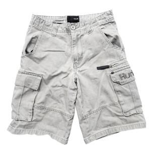 Hurley Boys Size 10 Gray Cotton Blend Cargo Shorts Embroidered Logos